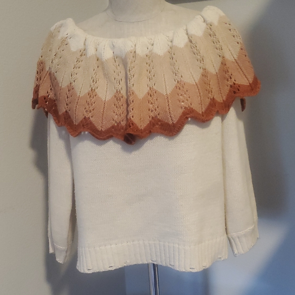 Love Riche Off-the-Shoulder Sweater in Cream and Brown Ombre